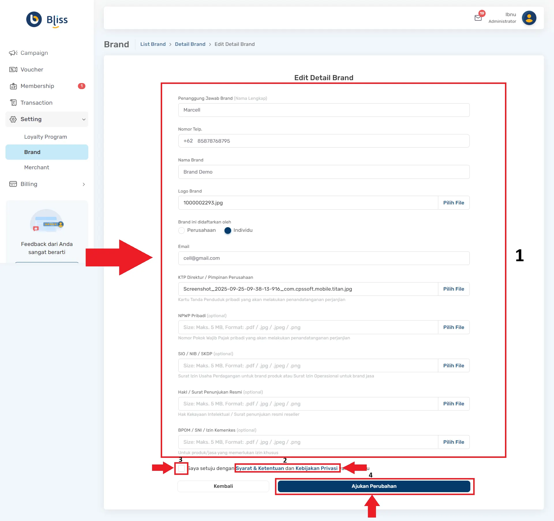 memperbarui detail brand loyalty program